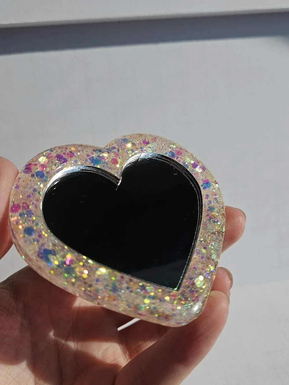 Handmade Heart Pocket Mirror Pink Glitter Princess Girly Cute Coquettecore Kawai